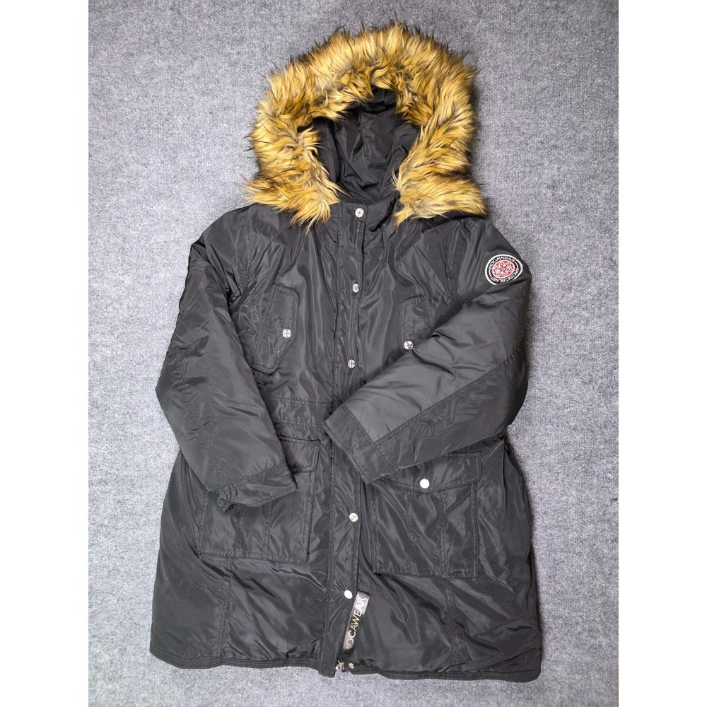 Rocawear Parka Jacket Womens 2X Black Arctic Blast Faux Fur Hood Hooded Coat